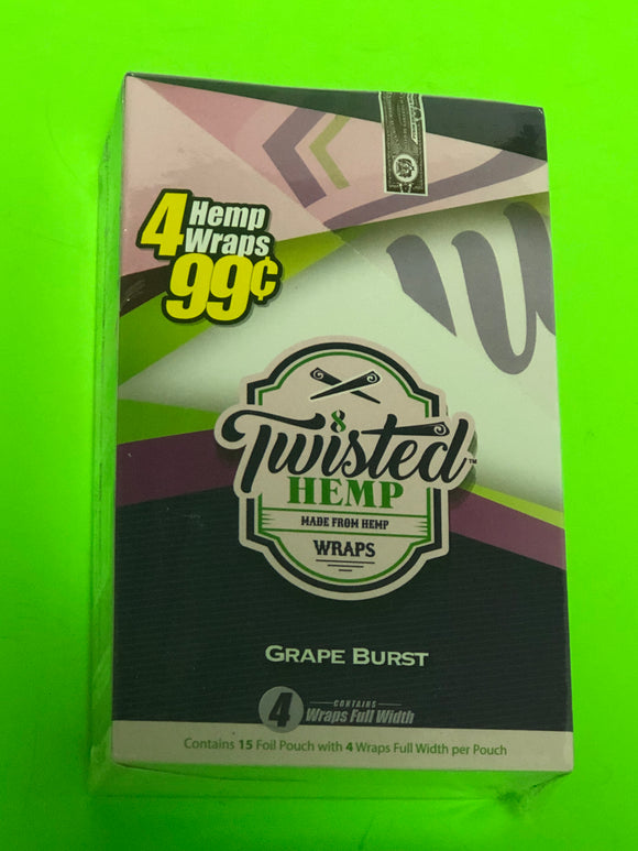 FREE GIFTS🎁Grape🍇Burst 60 High Quality Twisted Hemp Wraps 15 Packs 4 Per Pack Full📦🌿