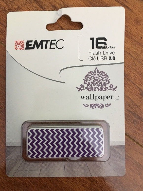 Emtec Flash Drive Wallpaper 16 GB Storage White Purple Zigzag USB 2.0 FREE SHIPP - 1Solardeals
