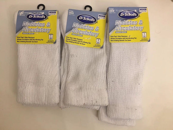 Dr. Scholl's Diabetes & Circulatory Socks 3 Pair White Medium,Size W-4-10,M-3-9 - 1Solardeals