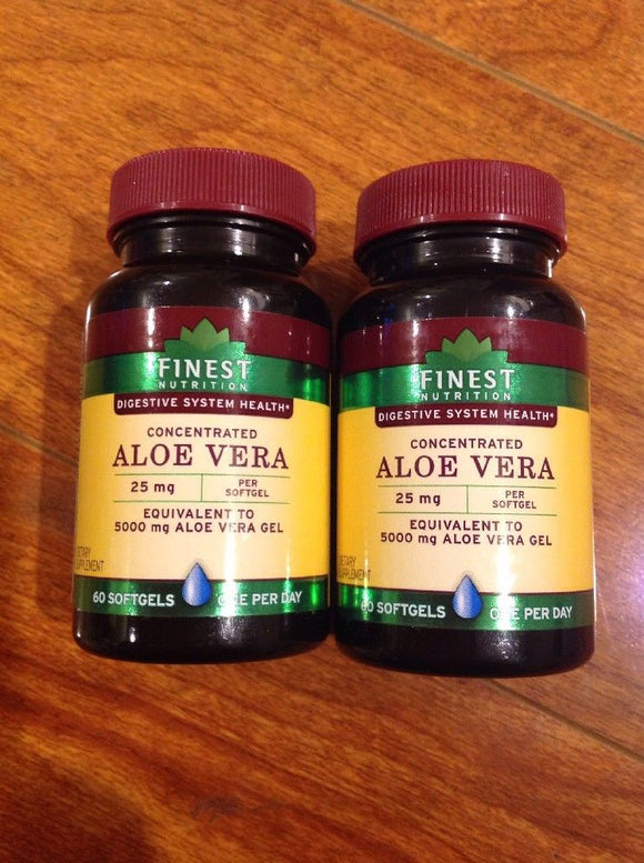 Lot of 2 Concentrated Aloe Vera Finest Nutrition 25mg 60 softgels Digestive Heal - 1Solardeals