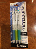 Pilot® Acroball Pure White Pen, .7mm, Black Hybrid Ink, Blue/Lime/Turquoi NEW - 1Solardeals