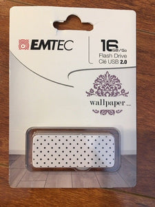 Emtec Flash Drive Wallpaper 16 GB Storage White Polkadot USB 2.0 FREE SHIPPING - 1Solardeals