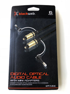 Blackweb Digital Optical Audio Cable With Mini Adapters 6 Foot TOSlink devices TV PCs SoundBar Blu-Ray DVD - 1Solardeals