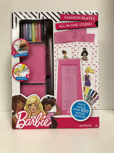 Barbie Fashion Plates All-In-One Studio 45 Pieces design drawing table crayons paper - 1Solardeals