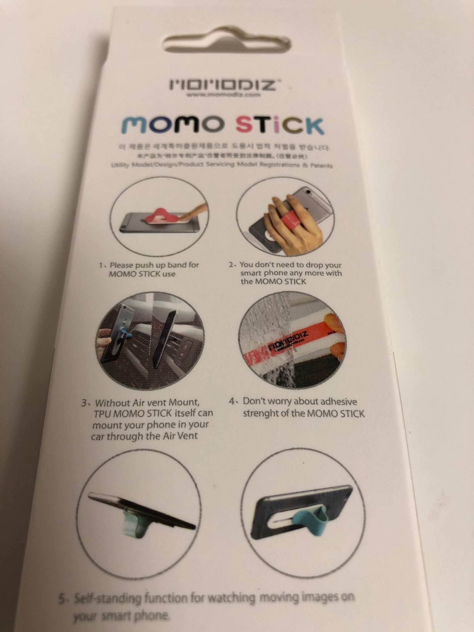Momo Stick White Finger Grip Holder Smart Phone Iphone Andoid Stand Car Mount Air Vent - 1Solardeals