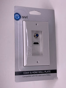 Onn Coax & HDMI Wall Mount Plate Compatible With HD Video 1080P White - 1Solardeals