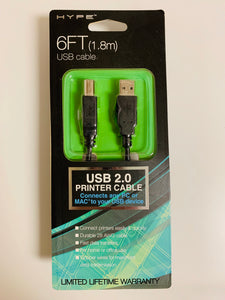 2x Hype 6 FT USB Cable USB 2.0 Printer Cable PC Mac 1.8m - 1Solardeals