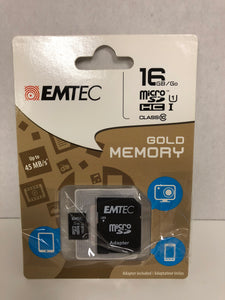 Black Emtec 16 GB Class 10 Mini Jumbo Micro SDHC Memory Card Up To 45 MB/s Gold Memory - 1Solardeals