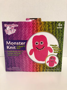 Expressions Monster Knit Craft Kit Pink Yarn Eyelashes Hair Bow Included Bright Colorful Monster - 1Solardeals