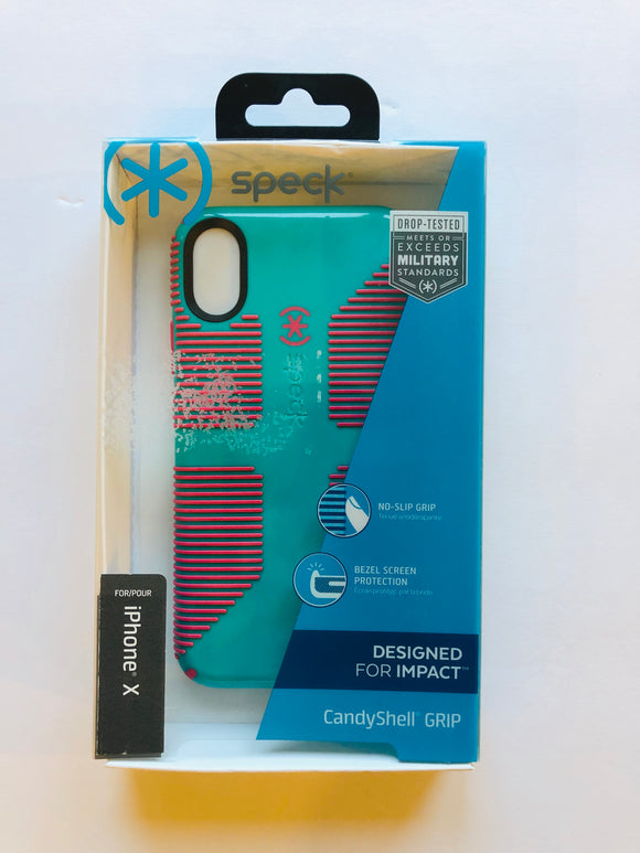 Speck iPhone X Candyshell Grip No Slip Grip Bezel Screen Protection Teal Pink Secure Hold - 1Solardeals