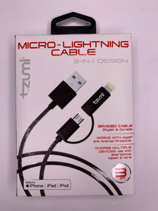 Tzumi Micro Lightning Cable 2-in-1 Design iPhone iPad iPod Cable - 1Solardeals
