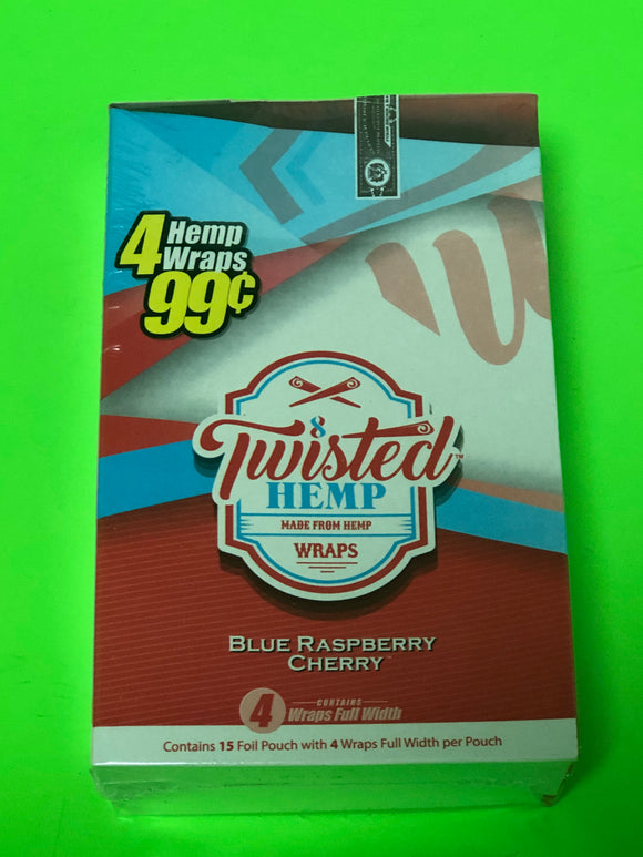 FREE GIFT🎁Blue Raspberry Cherry🍒60 High Quality Twisted Hemp Wraps 15 Packs 4 Per Pack Full📦🌿