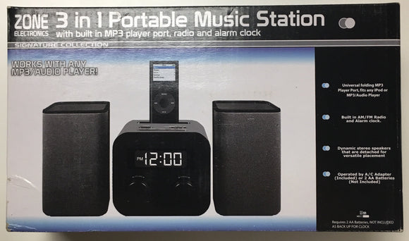 Zone 3 in 1 Portable Music 🎶 Station with Built-in MP3 Player Port, Radio 📻 and Alarm Clock ⏰ - 1Solardeals