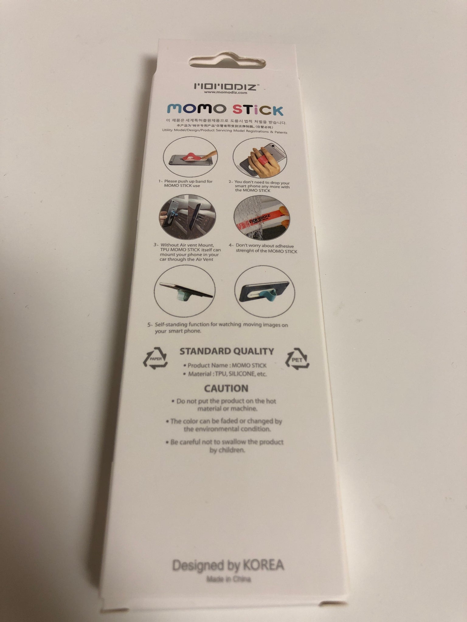 Momo Stick White Finger Grip Holder Smart Phone Iphone Andoid Stand Car Mount Air Vent - 1Solardeals