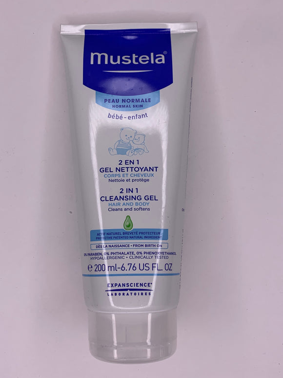 Mustela Bebe 2 in 1 Cleansing Gel Hair Body Softens 10/20 200ml - 1Solardeals