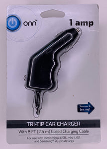 Onn 1 amp Tri-Tip Charger 8ft Coiled Charging Cable Micro Mini USB Samsung - 1Solardeals