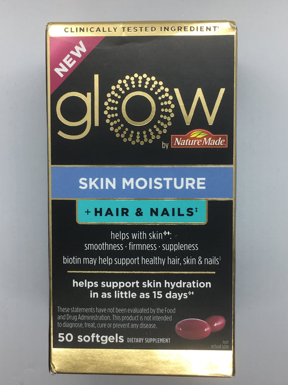 Nature Made GLOW Skin Moisture Hair & Nails 2/19 Biotin 50 Softgels Hydration Smoothness Firmness Suppleness - 1Solardeals