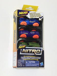 Hasbro Nerf Nitro Foam Cars🏎With Plastic Wheels 3 Pack E1236 Speed Distance - 1Solardeals