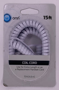 Onn 15 FT Coil Cord Extra Length Replacement Handset White Plug Into Jack Phone - 1Solardeals