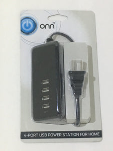 Onn 4-Port USB Power Station For Home Smartphone Phones Blue LED Indicator Input 100V-240V AC - 1Solardeals