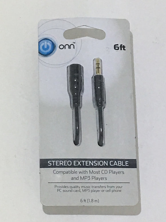 Onn Stereo Extension Cable 6ft Compatible With Most CD Players MP3 Players Black - 1Solardeals
