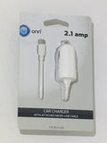 Onn 2.1 Car Charger Attached Micro USB Cable 3 Ft White Samsung LG HTC Mobile Devices - 1Solardeals